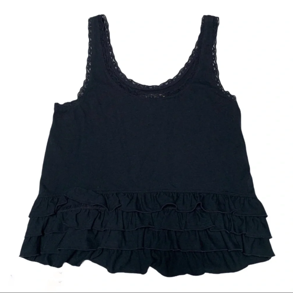 HOLLISTER Navy Blue Lace Trimmed Ruffled Bottom Tank Top - EUC, Small